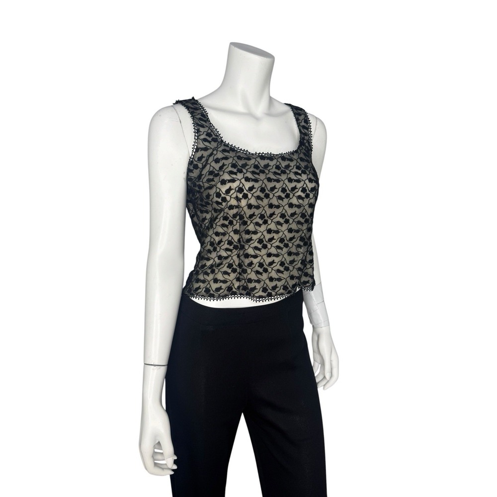 Kay Unger Vtg Sheer Mesh Corset Top Size 8 Black Floral Embroidered Whimsygoth